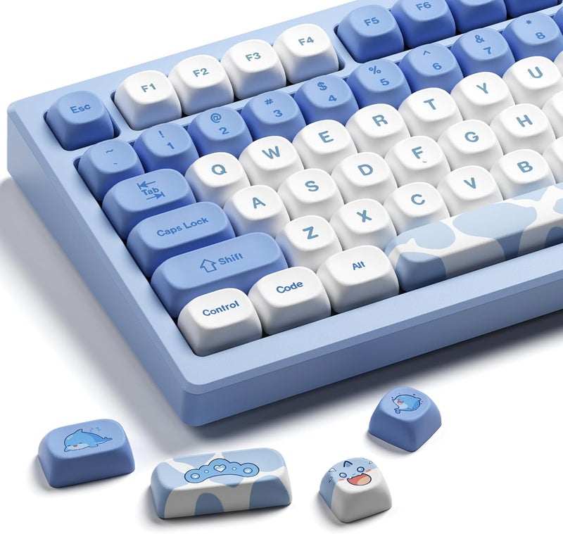 OHY XVX Dolphin Theme PBT Dye-Sub Keycaps Set, 145-Key Blue Custom Keycaps for 75% Mechanical Keyboards (Compatible with Cherry MX/Gateron Switches & Mac/Windows PC) - Image 1